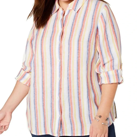 Charter Club Linen Striped Utility Shirt,XL - Picture 5 of 8